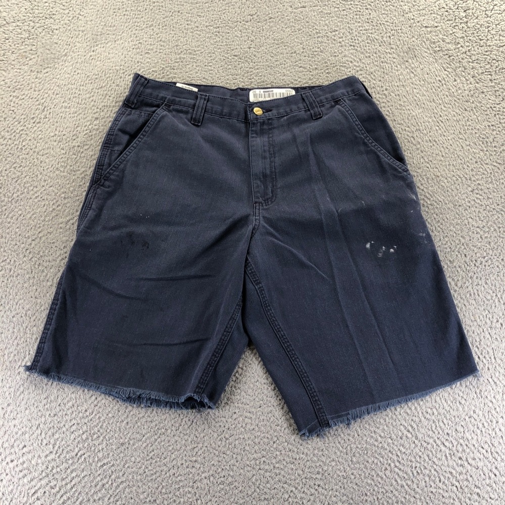 Carhartt Shorts Mens 32 Blue Faded Distressed Cut Off Paint Utility Frayed Hem
